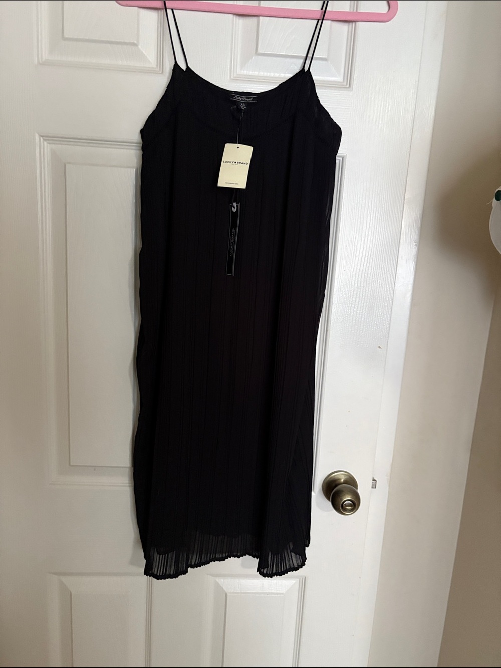 Lucky Brand Black Pleated Slip Top with Spaghetti Straps